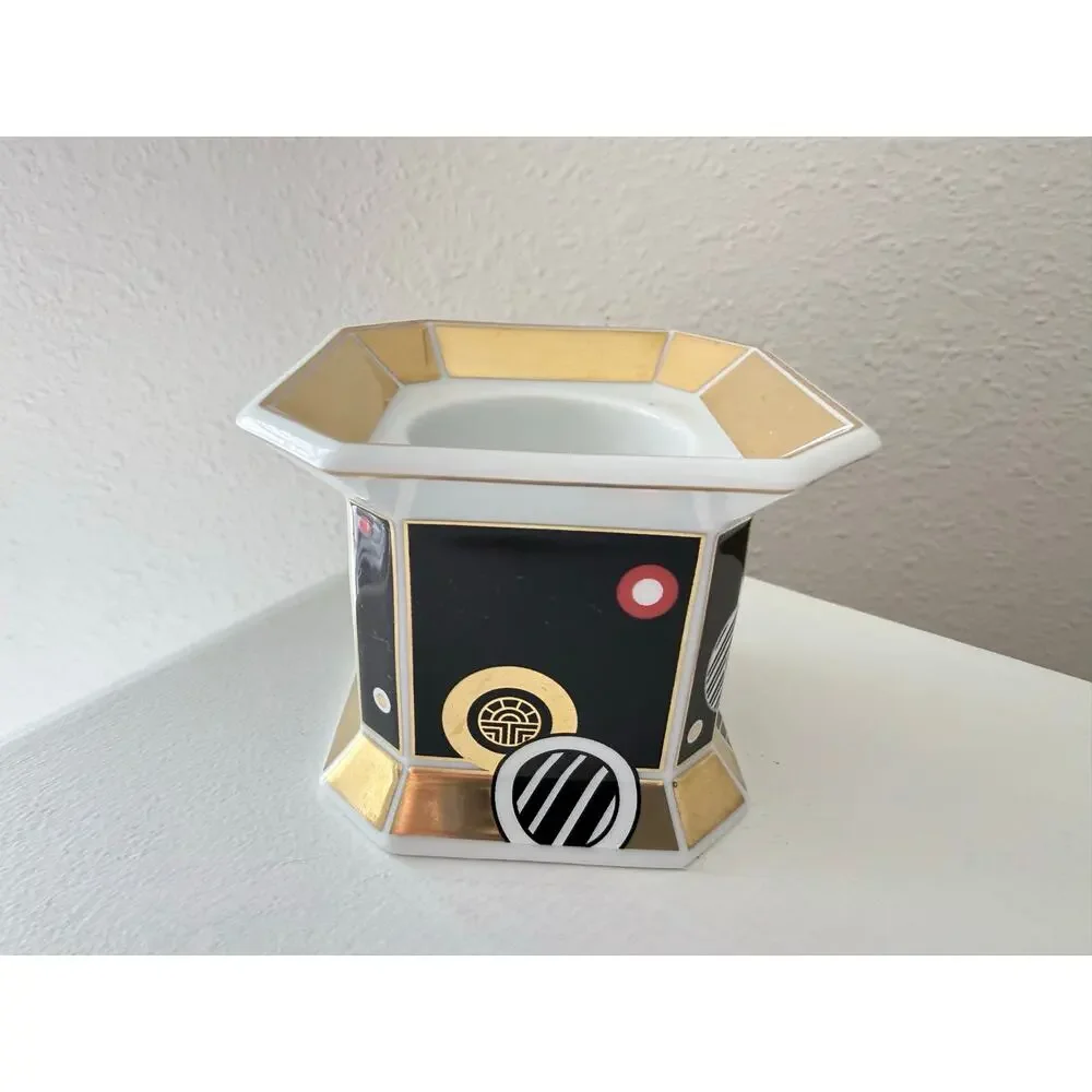 VINTAGE GOEBEL FERAUD | Black Gold Art Deco Candle Holder | Collectible